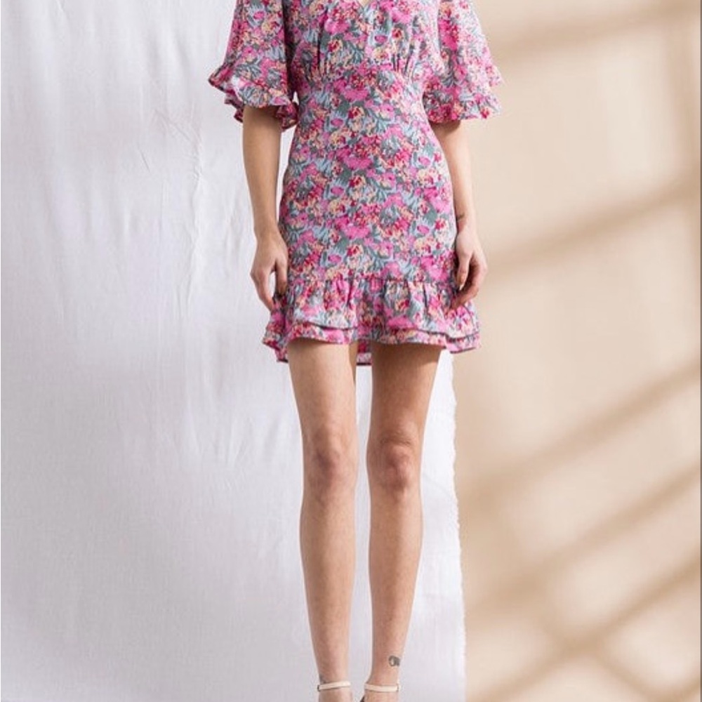 Lena Pink and Red Ruffled Mini Dress